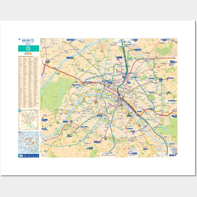 Paris Subway Map (with Streets) - France Wall Art by Superfunky